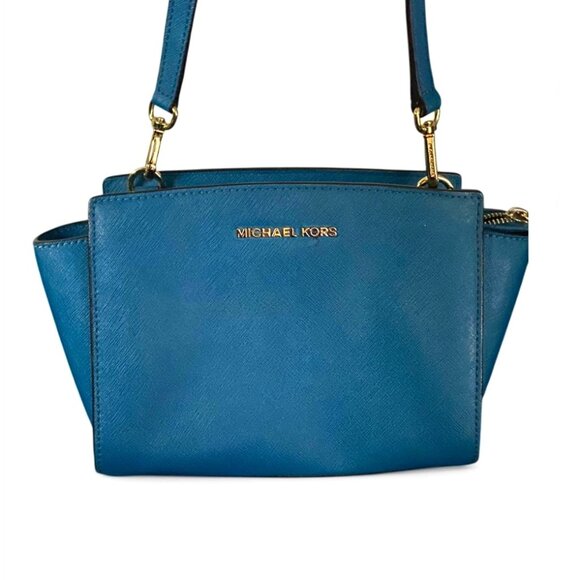 MICHAEL Michael Kors Blue Leather Small Selma Crossbody Bag MSRP $228 - Picture 1 of 7
